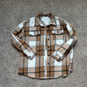 Relaxed Plaid Button-Down Shirt — Brown & White